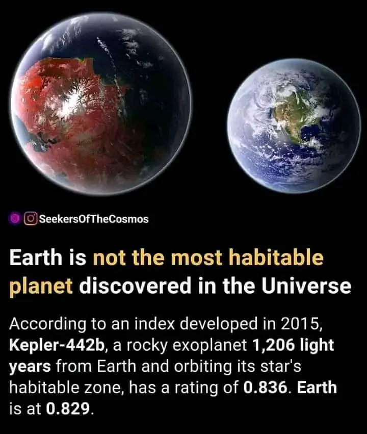 The image displays two planets side-by-side against a black background. The left planet is reddish-brown with visible…