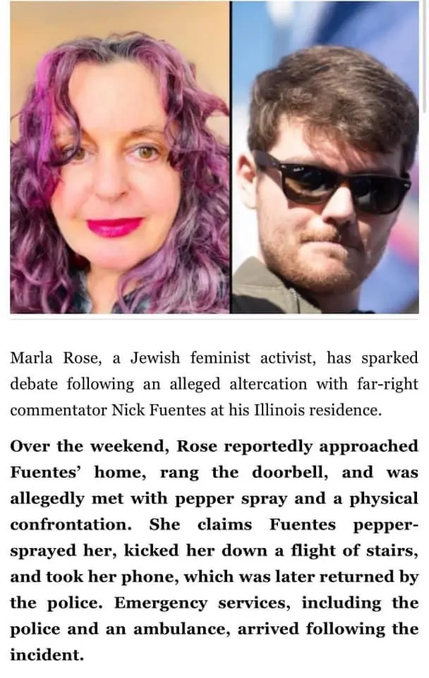 The image displays two side-by-side headshots: a woman with purple hair and bright pink lipstick on the left, and a man…
