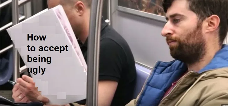 A man with a beard sits on public transport looking at another man who is writing in a notebook. The notebook has the text…