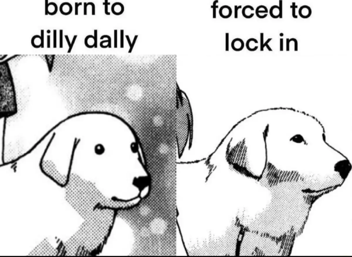 The image shows two side-by-side black-and-white comic-style illustrations of dogs. The left panel features a dog with a…