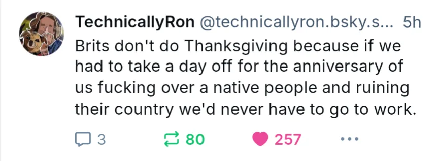 A screenshot of a tweet from 'TechnicallyRon' on Bluesky, showing a profile picture of a man holding a dog. The tweet text…