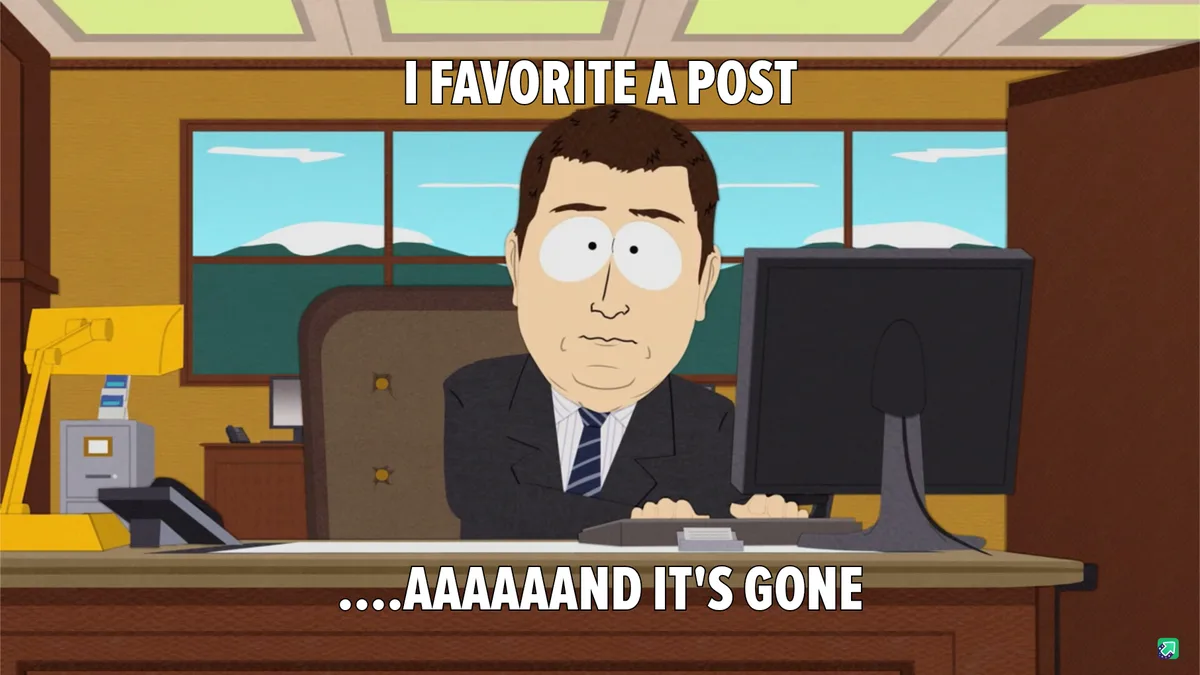A cartoon man in a suit sits at a desk in front of a computer with a shocked expression. The text overlaid on the image…