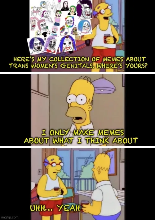 The meme uses three panels from The Simpsons. In the first, Homer Simpson holds a collection of disturbing, grotesque, and…