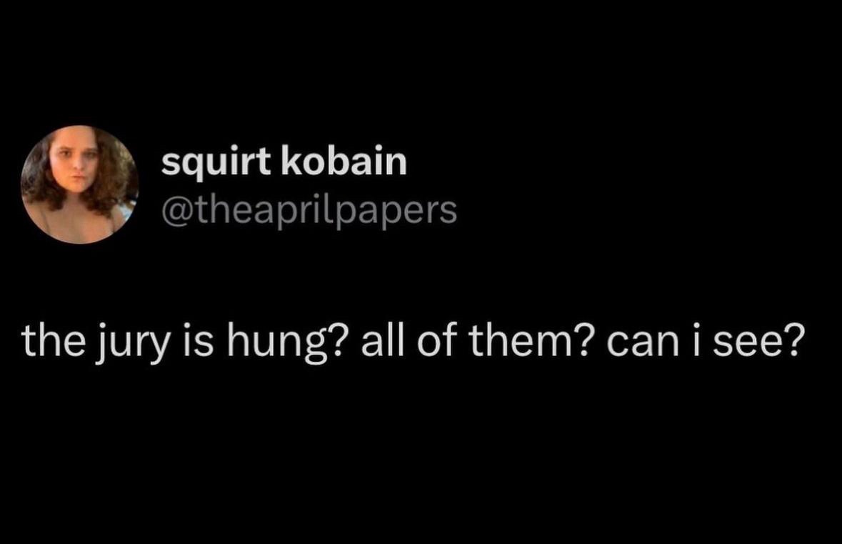 A screenshot of a tweet from user 'squirt kobain' (@theaprilpapers) shows a person with curly hair in a circular profile…
