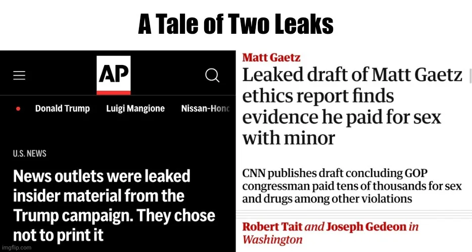 The image displays two side-by-side news article mockups. The left side, styled as an AP news feed, states 'News outlets…