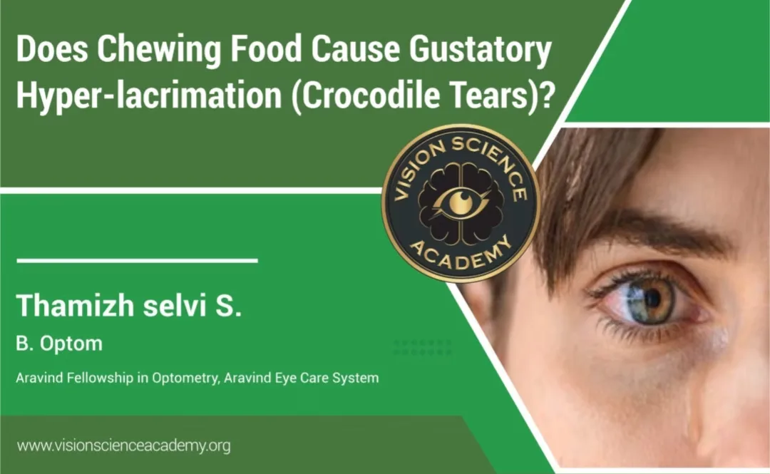 A presentation slide with a green background and a close-up photo of a person's eye on the right side, showing a tear…