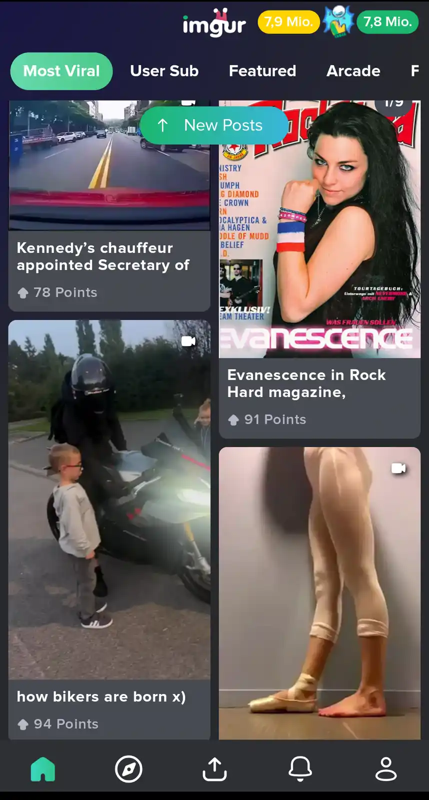 A screenshot of an Imgur page showing four posts. One post features a young boy standing next to a motorcycle with a…