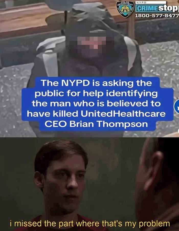 The top half shows a grainy security camera image of a hooded person with a blurred face, overlaid with a blue text box…