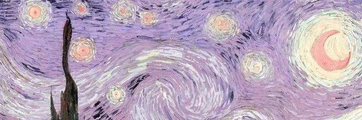 the image is a famous painting of a swirling night sky with stars and a crescent moon, overlaid with the text 'the stars are…