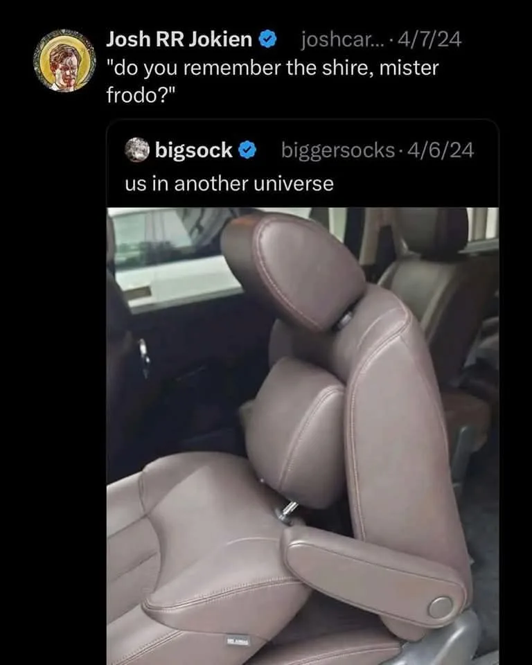 A screenshot of a Twitter thread shows a user named Josh RR Jokien asking 'do you remember the shire, mister frodo?' above a…