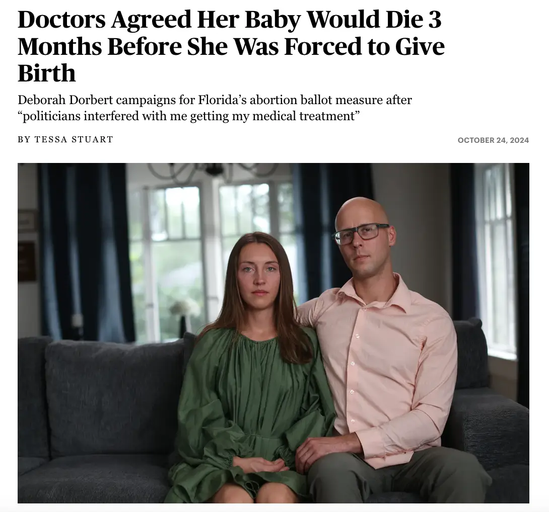 A newspaper article headline reads 'Doctors Agreed Her Baby Would Die 3 Months Before She Was Forced to Give Birth,' with a…
