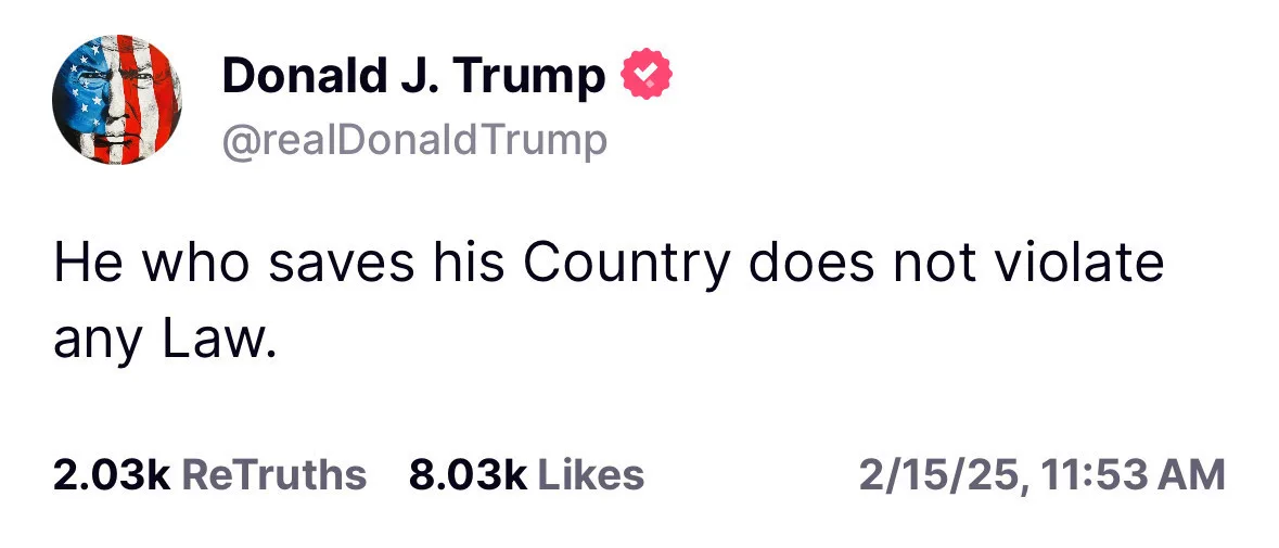A screenshot of a fake tweet from Donald J. Trump's verified Twitter account, showing his profile picture with an American…