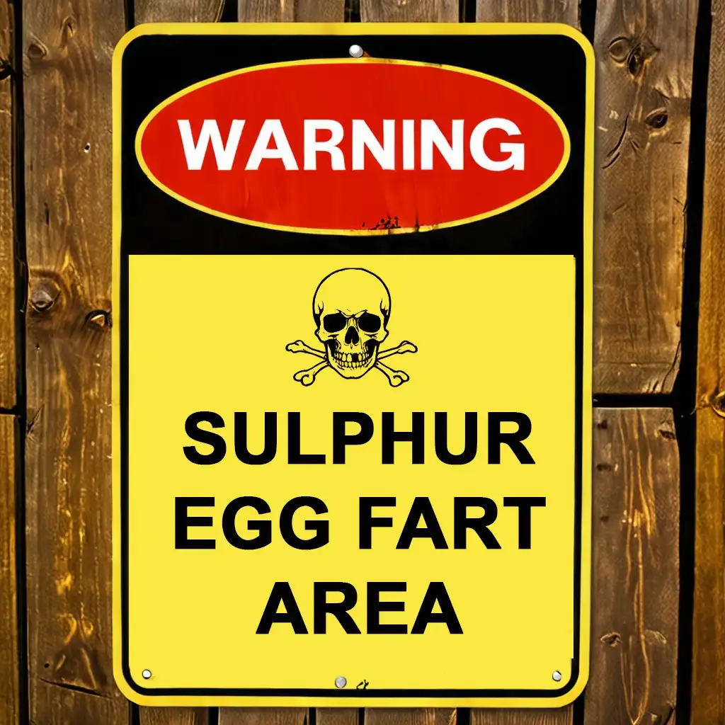 A yellow and black warning sign with a red oval at the top reading 'WARNING' and a skull and crossbones symbol. Below, bold…