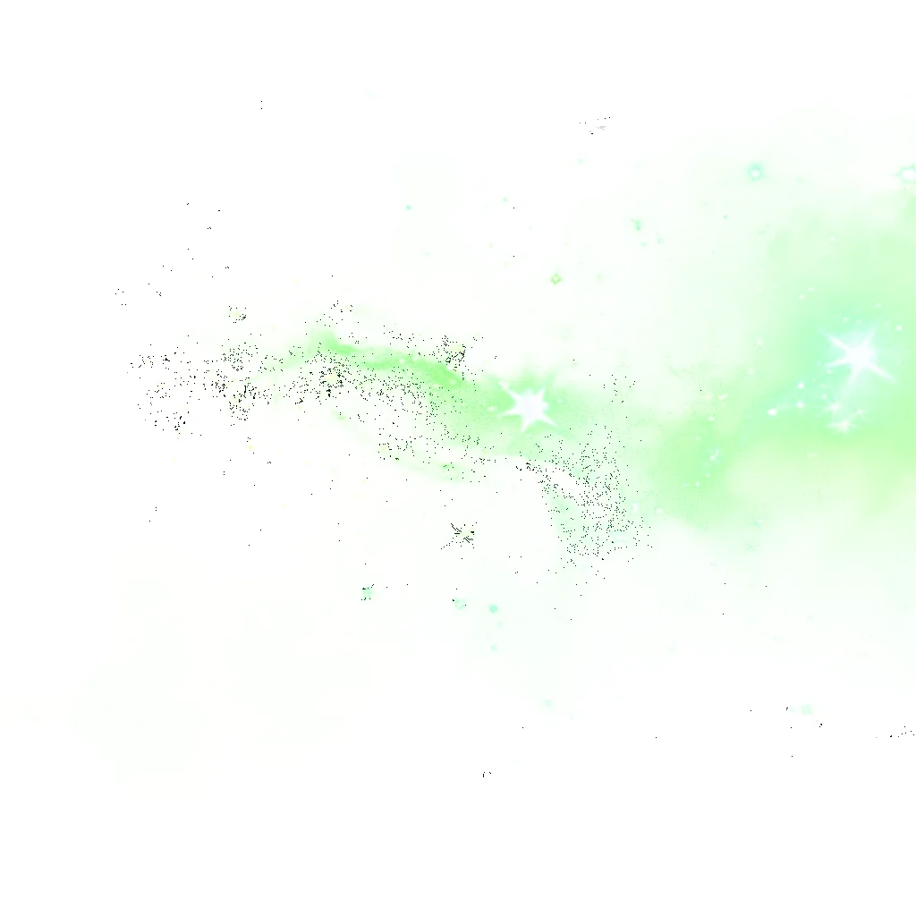 A vibrant green, glittery background with scattered sparkles, framed by black silhouettes resembling a person's head and…