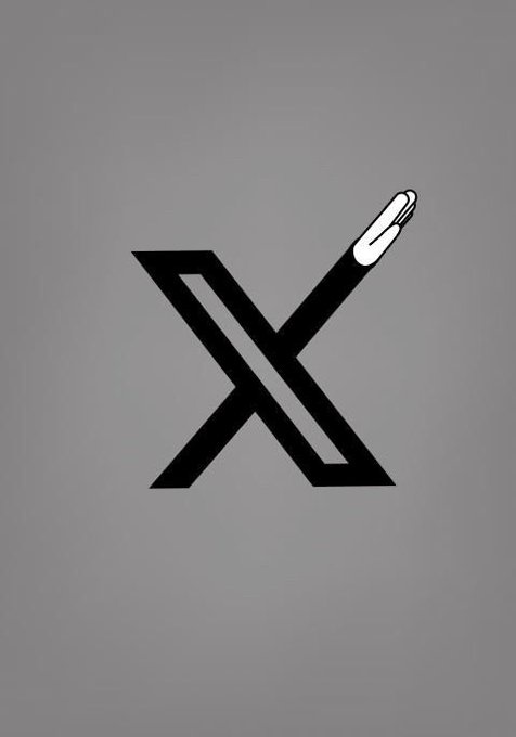 A minimalist image shows a black, stylized letter 'X' on a gray background, with a white-tipped pen or stylus inserted…