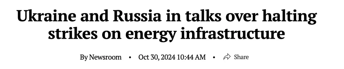A news article headline reads 'Ukraine and Russia in talks over halting strikes on energy infrastructure' with a byline 'By…