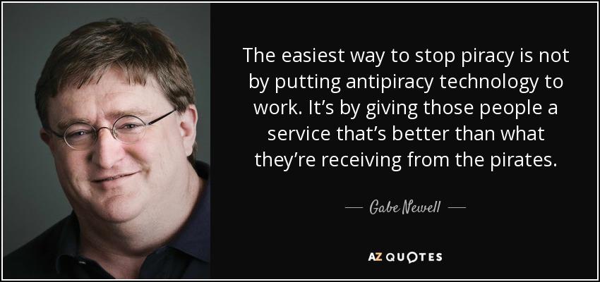 A portrait of Gabe Newell, a man with glasses and a slight smile, is shown on the left side of the image. The right side…
