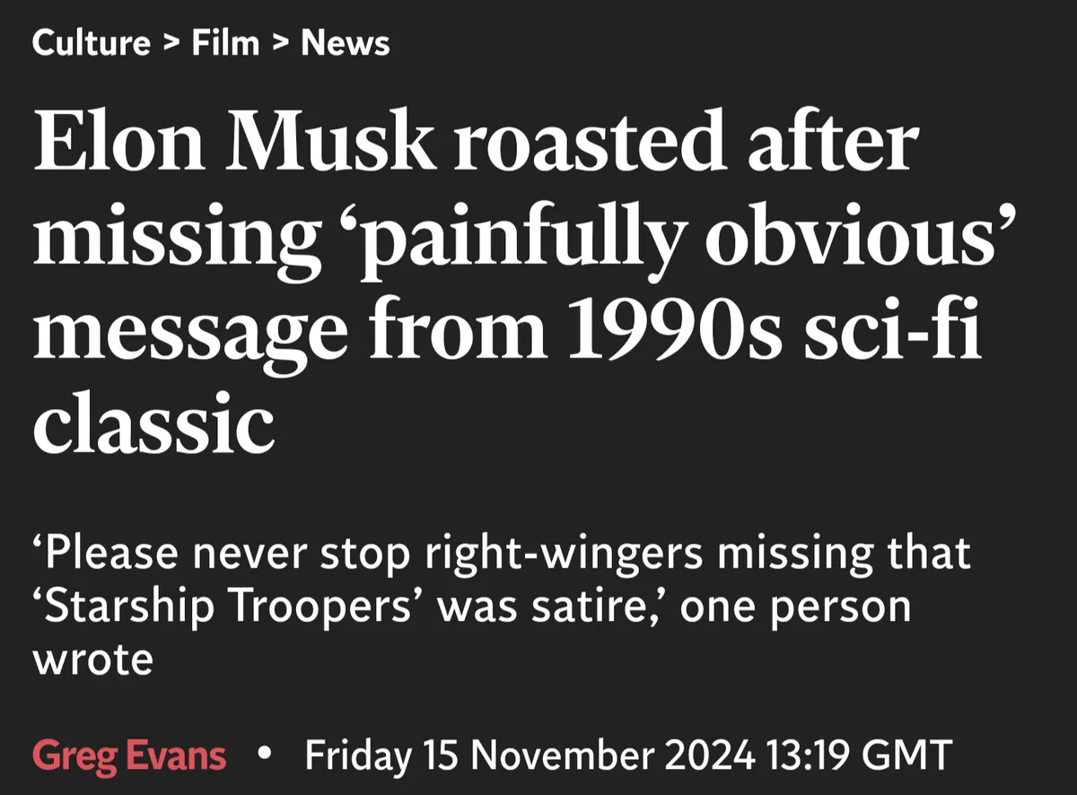 A screenshot of a news article with a black background and white text. The headline reads 'Elon Musk roasted after missing…