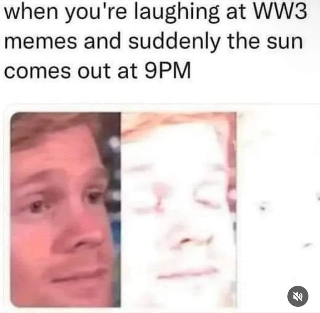 The image shows a split-screen of a man's face: left side is him looking mildly surprised, right side is him with eyes…