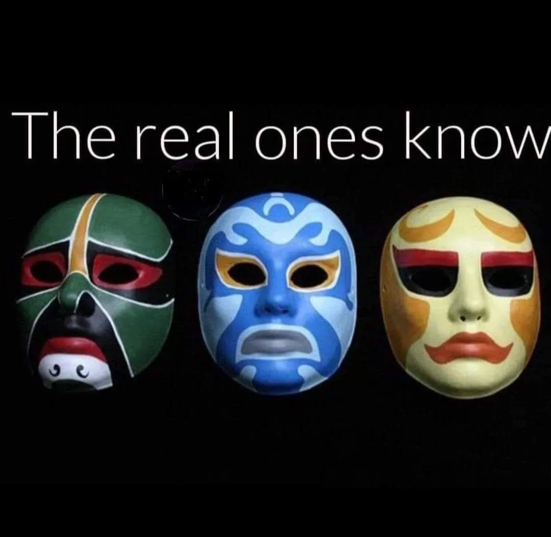Three colorful lucha libre masks are displayed side by side against a black background. The text 'The real ones know' is…