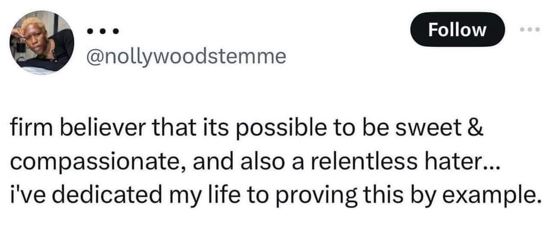 A screenshot of a Twitter post by @nollywoodstemme, showing a profile picture of a person with short blonde hair. The post's…