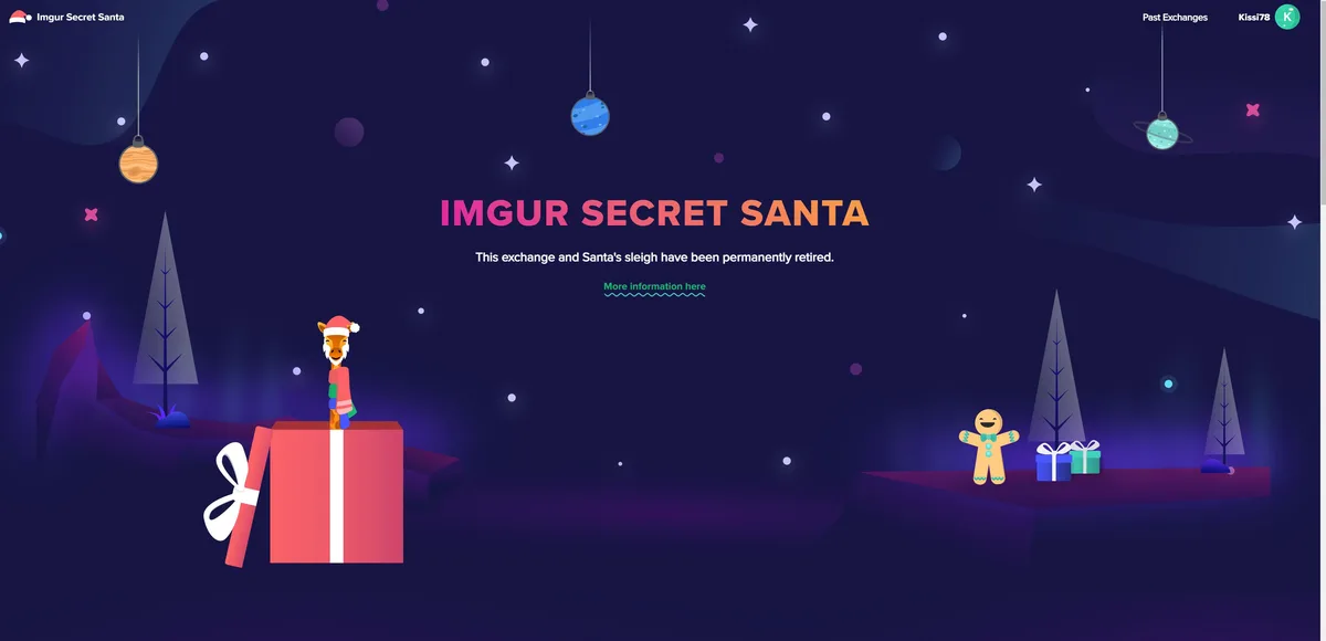 A festive digital illustration shows a cartoon llama in a Santa hat standing atop a large red gift box, while a smiling…