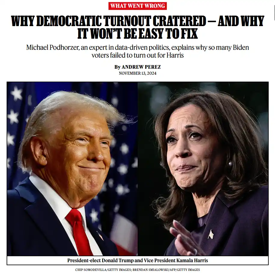 The image displays a split-screen newspaper article layout featuring Donald Trump on the left smiling with an American flag…