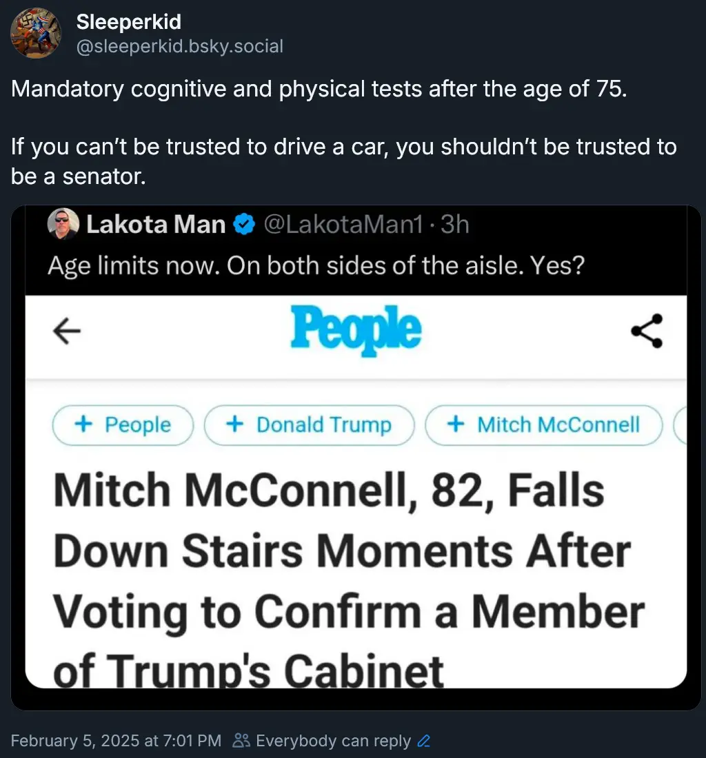 A screenshot of a social media post by 'Sleeperkid' showing a tweet from 'Lakota Man' that references a 'People' magazine…