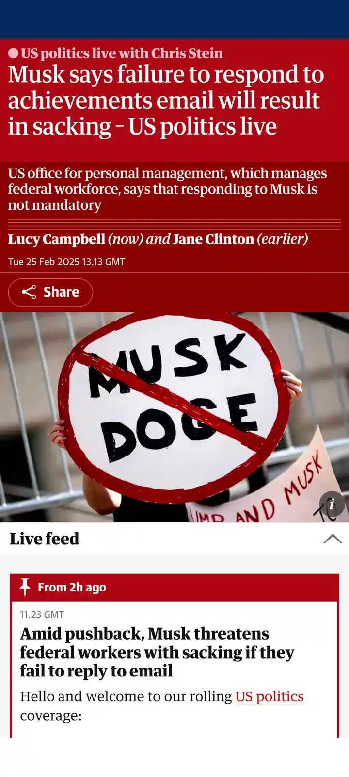 A screenshot of a fake news article titled 'Musk says failure to respond to achievements email will result in sacking' is…