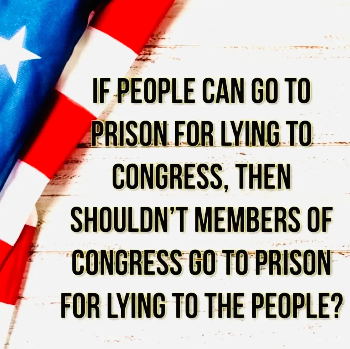 An image shows a folded American flag on a white wooden surface, overlaid with bold black text posing a rhetorical question…